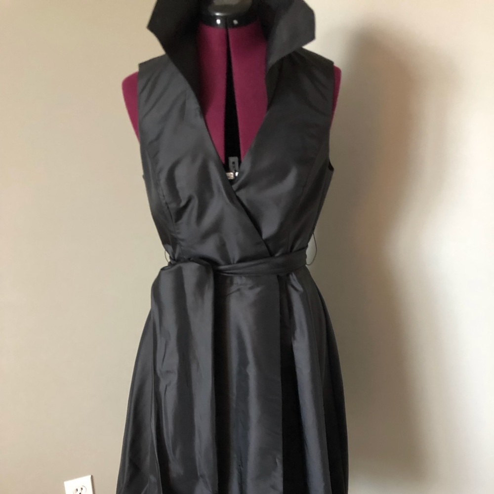 Black evening wrap dress.